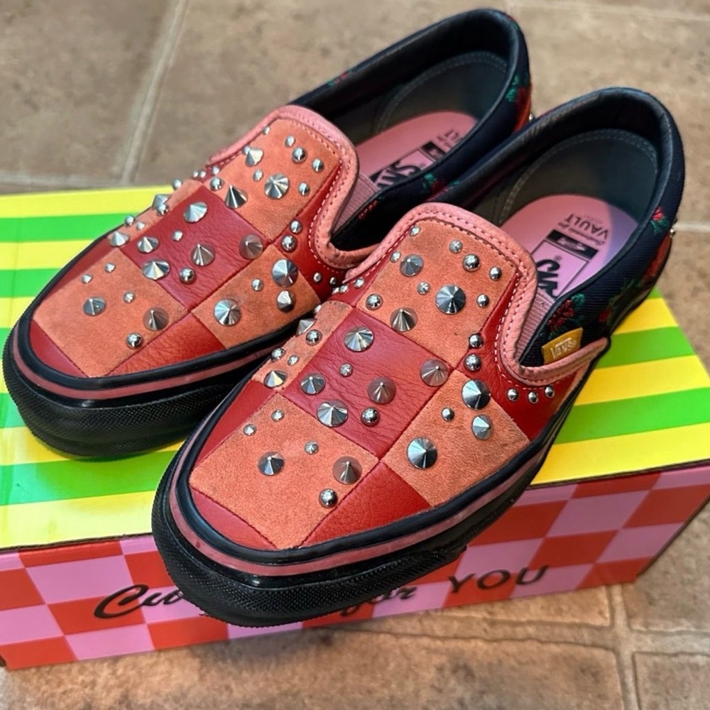 Rare Unisex GUCCI x Vans Vault Studded Leather Slip-On Sneakers